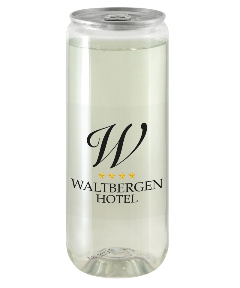 Wasser aus der transparenten Dose / Getränke mit Werbung - Werbe-Wasser